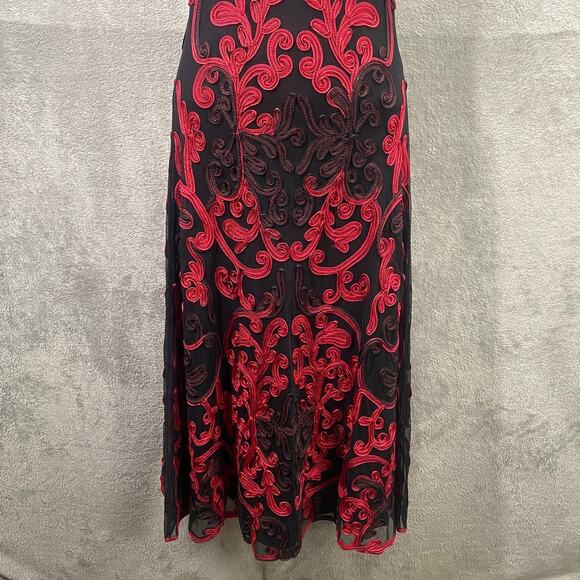 Y2k Midi Dress Size 8 Black Red Floral Embroidered Fairy Grunge Whimsigoth Party - Picture 6 of 16